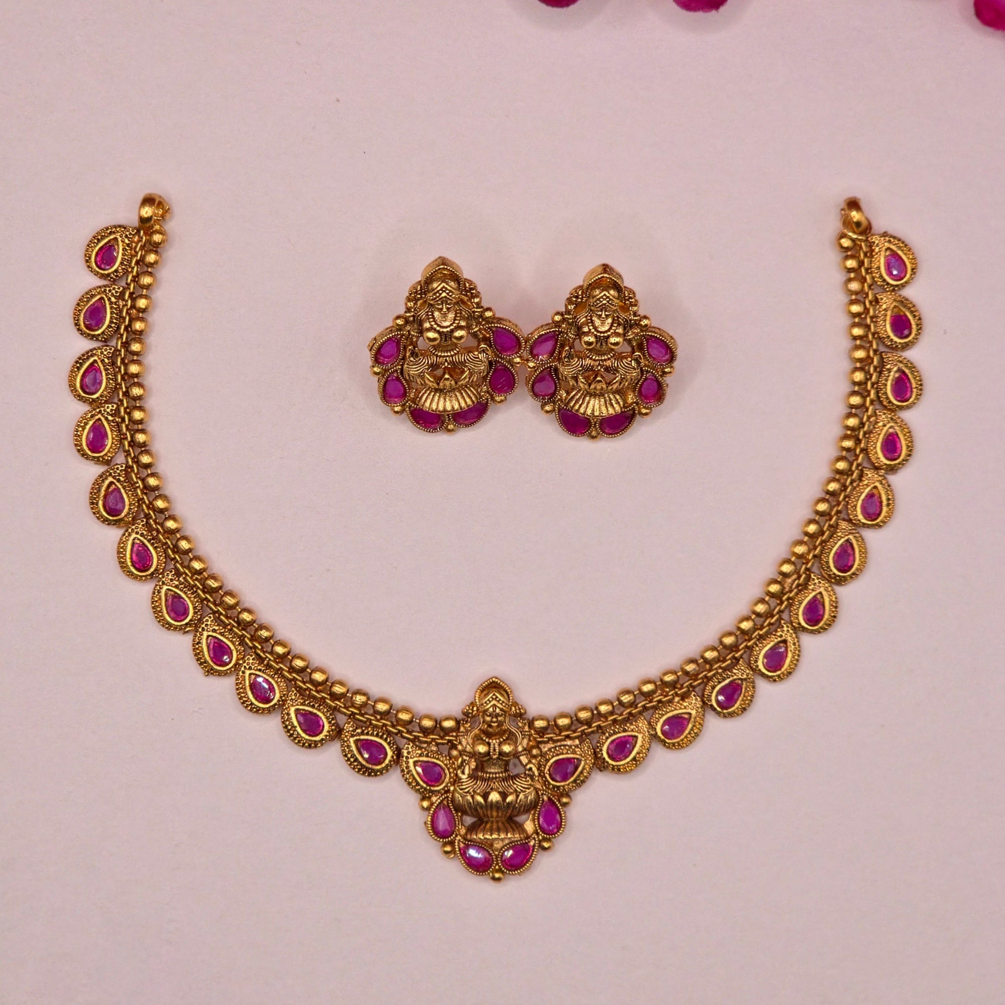 Lakshmi Ruby Temple Necklace Set