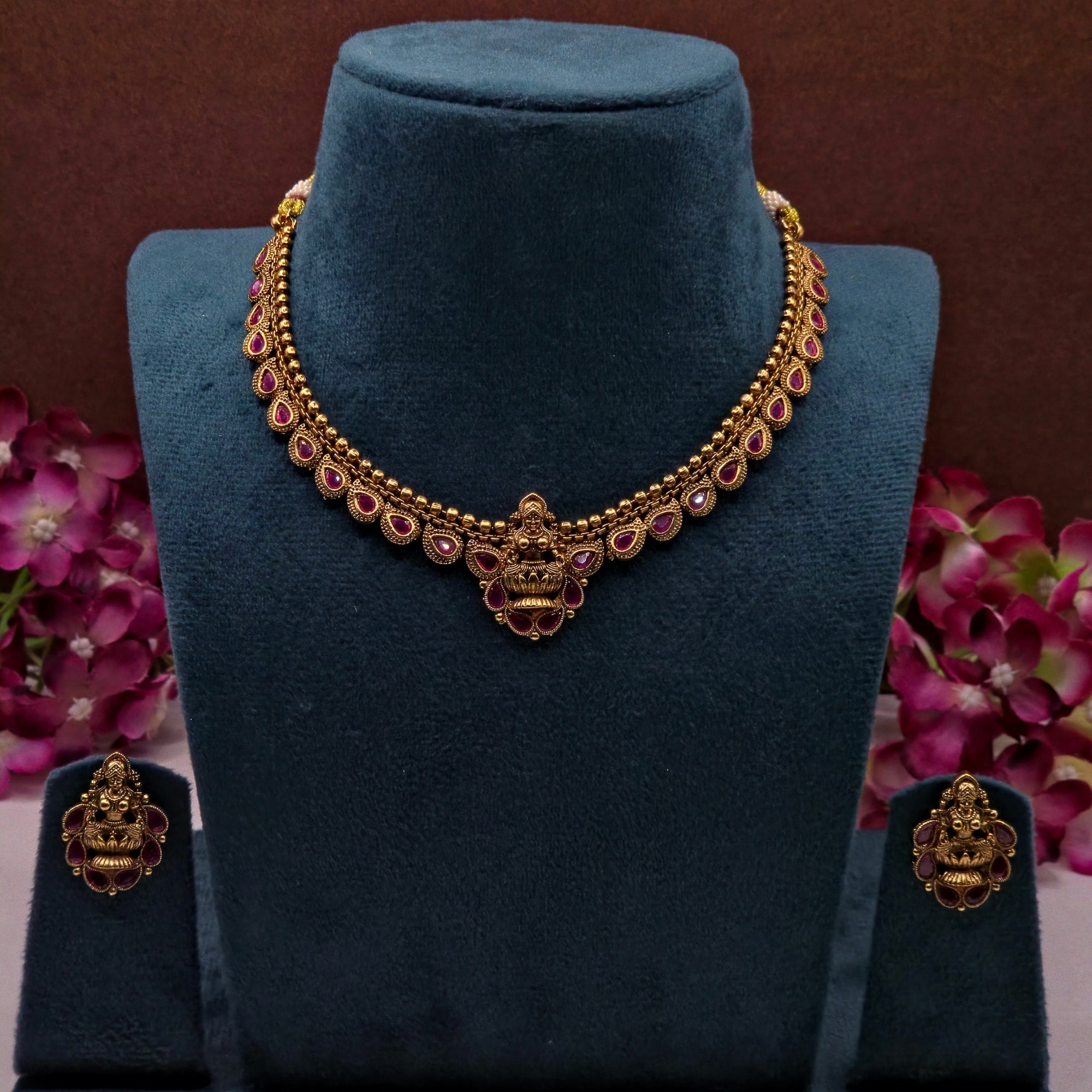 Lakshmi Ruby Temple Necklace Set