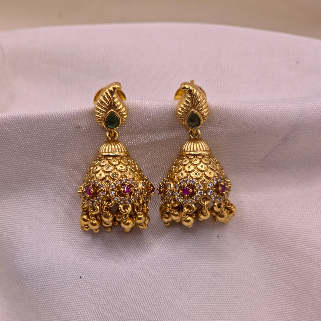 Ruby Green Jhumka Earrings