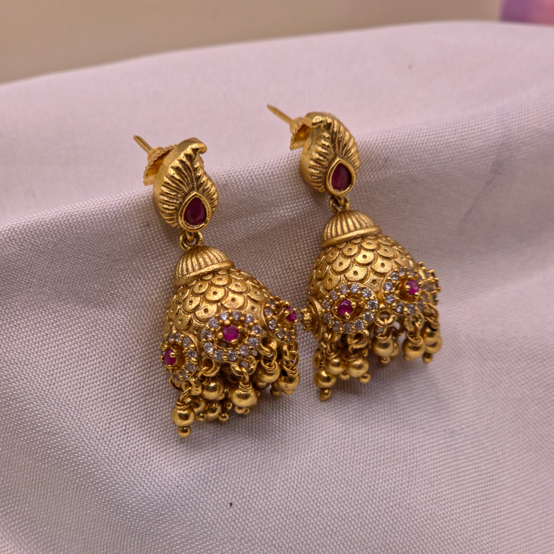 Ruby Peacock Jhumka Earrings