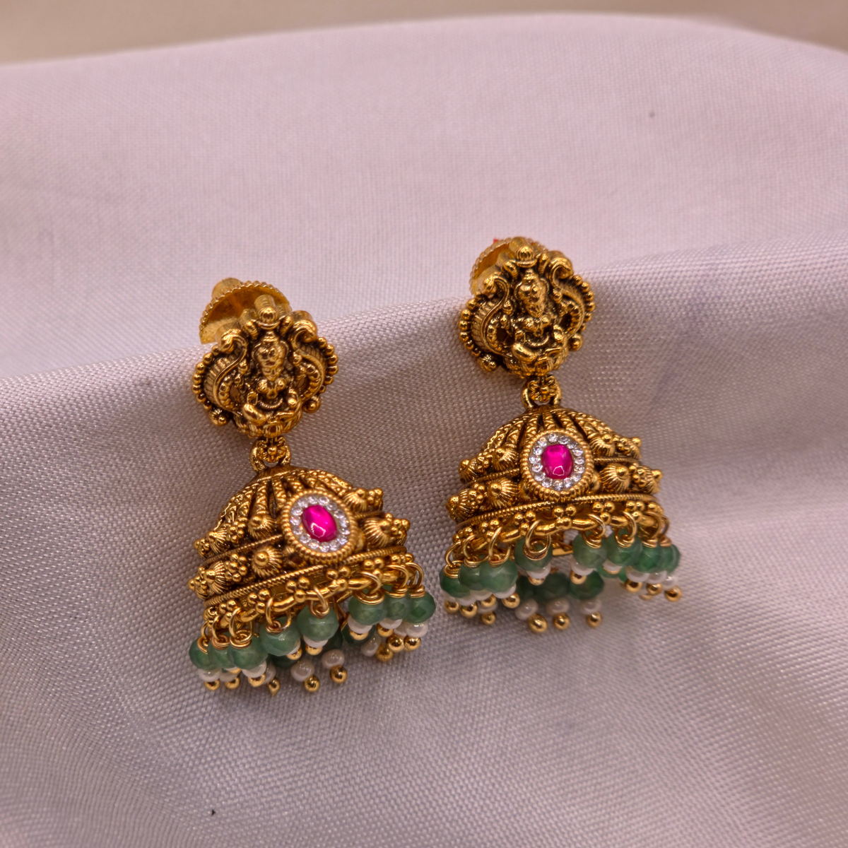 Jadau Lakshmi Ruby & Emerald Jhumkas