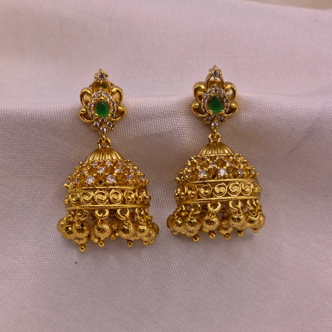 Emerald Gold Jhumka Earrings