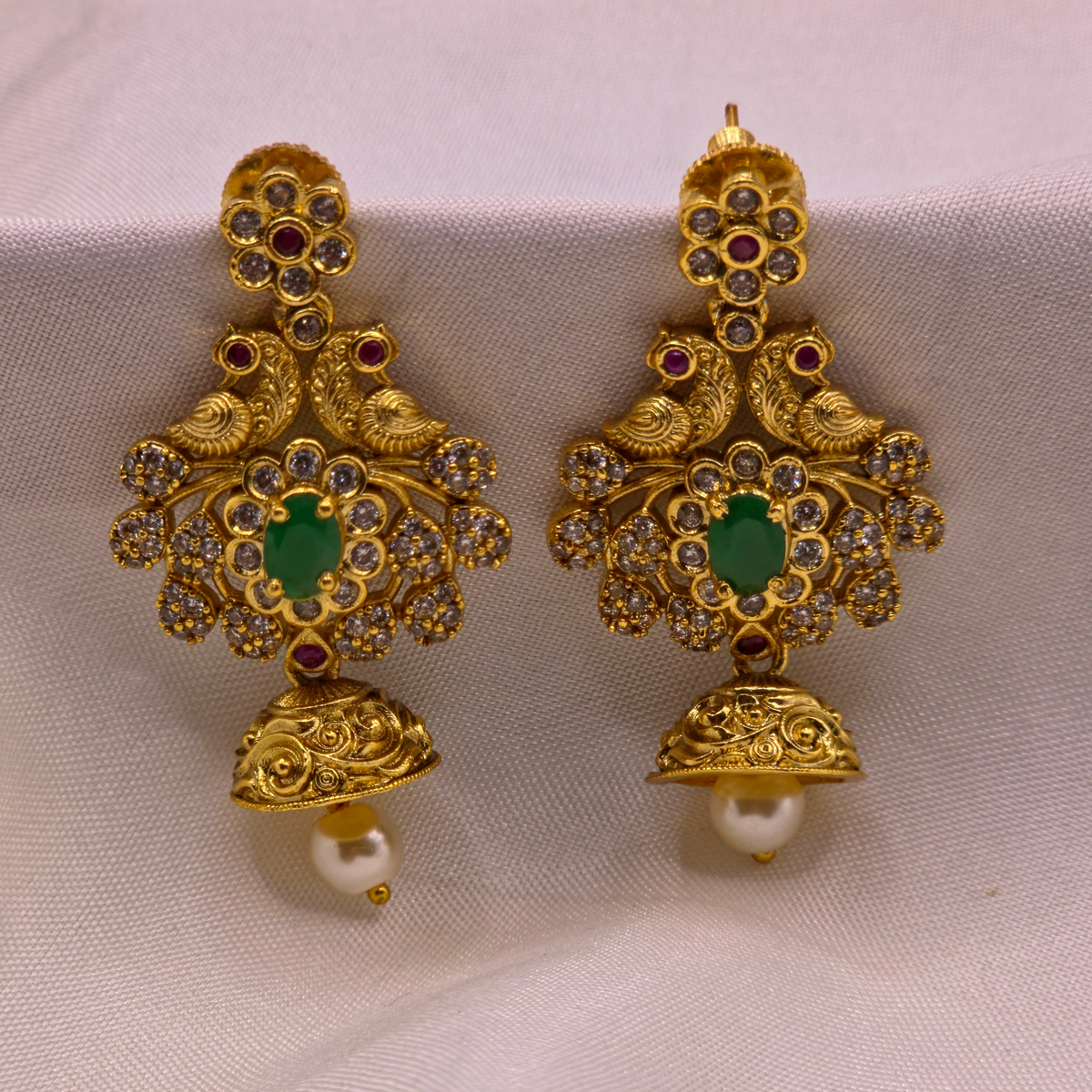 Emerald Peacock Jhumka Earrings