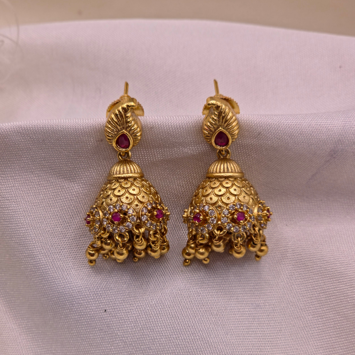 Ruby Peacock Jhumka Earrings