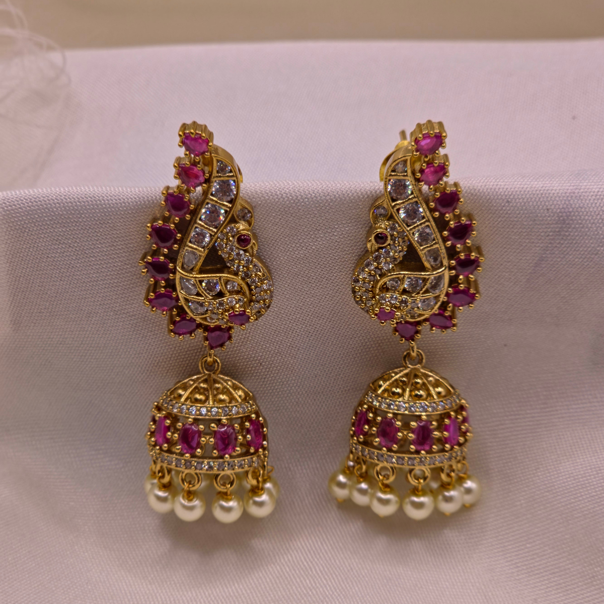 Ruby Peacock Jhumka Earrings