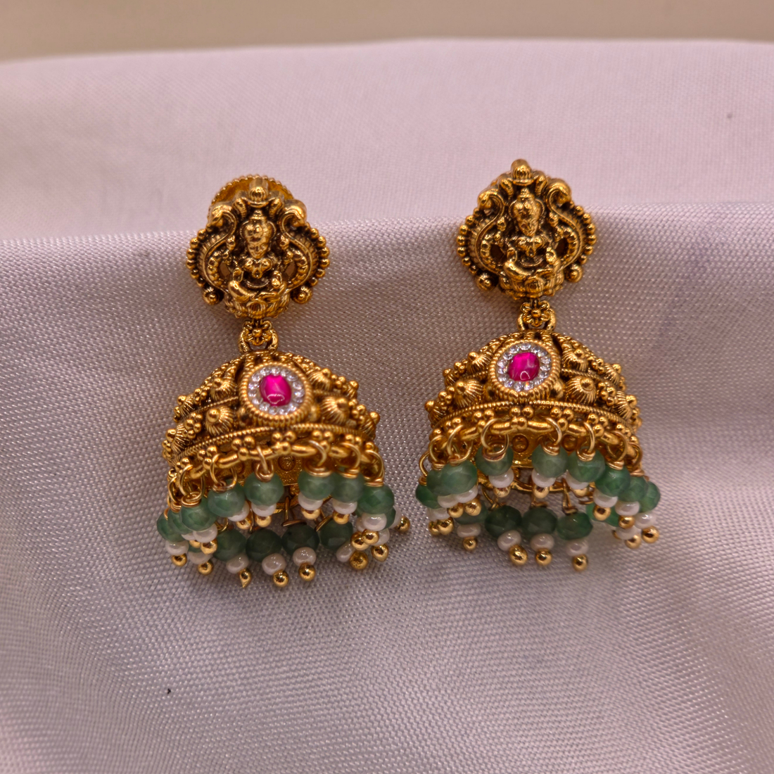 Jadau Lakshmi Ruby & Emerald Jhumkas