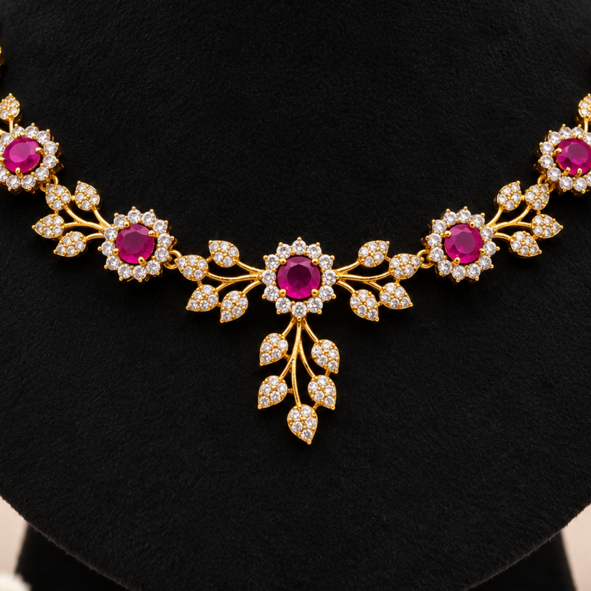 Ruby Floral Necklace Set