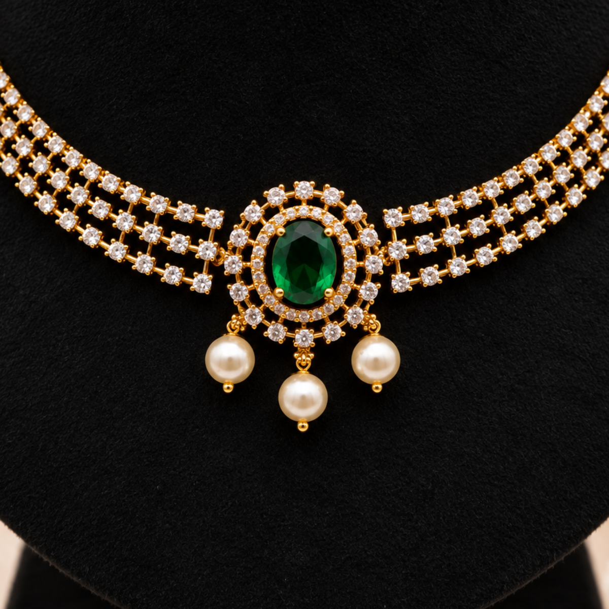 Emerald Pearl Necklace Set