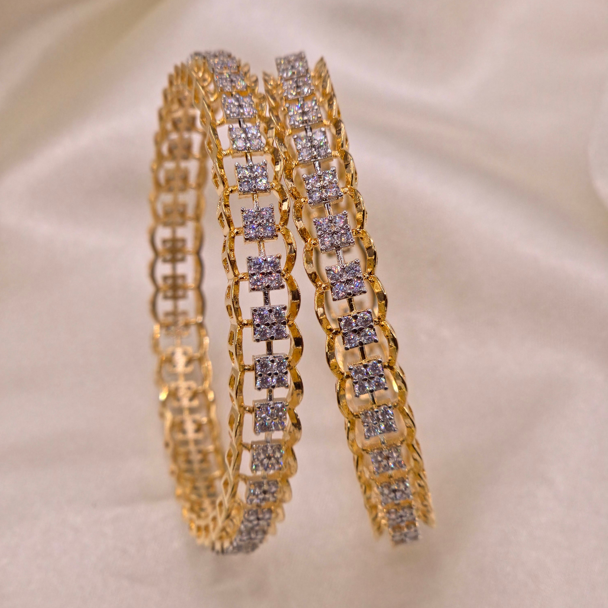 CZ Square Cluster Chain Bangle Set