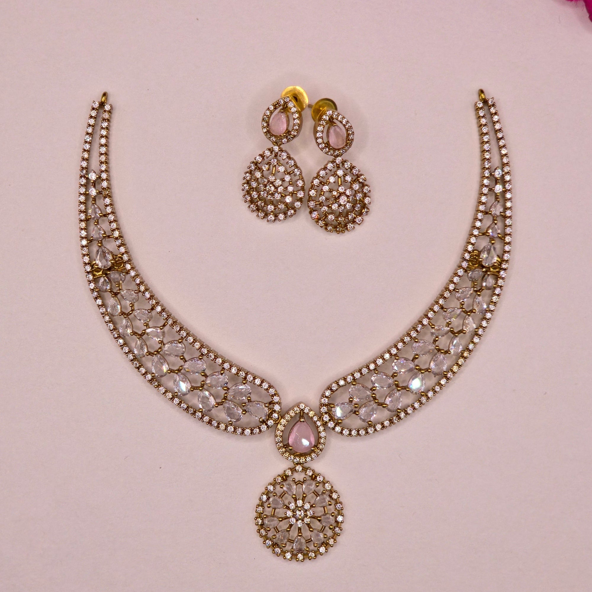 Blush Crystal Bridal Necklace Set