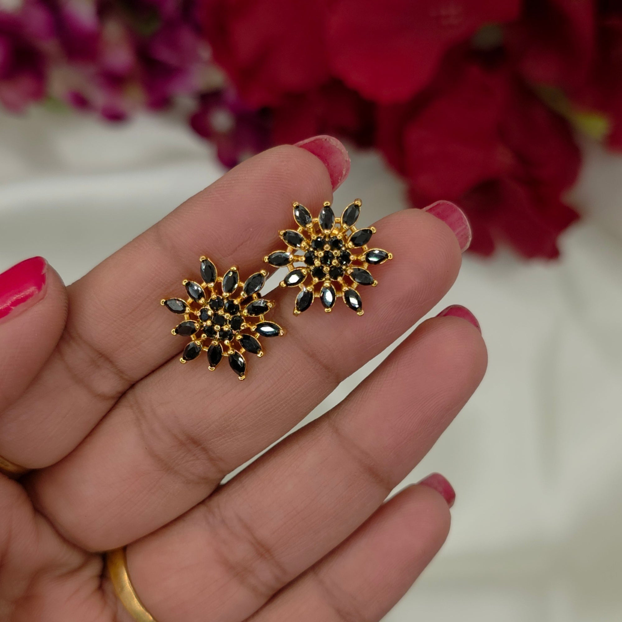 Black Petal Floral Studs