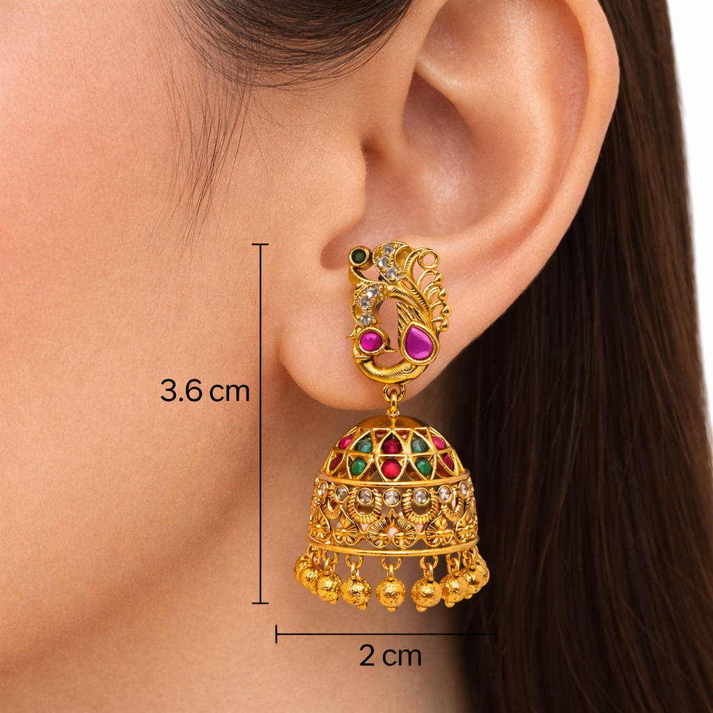 Peacock Filigree Ruby Emerald Jhumka