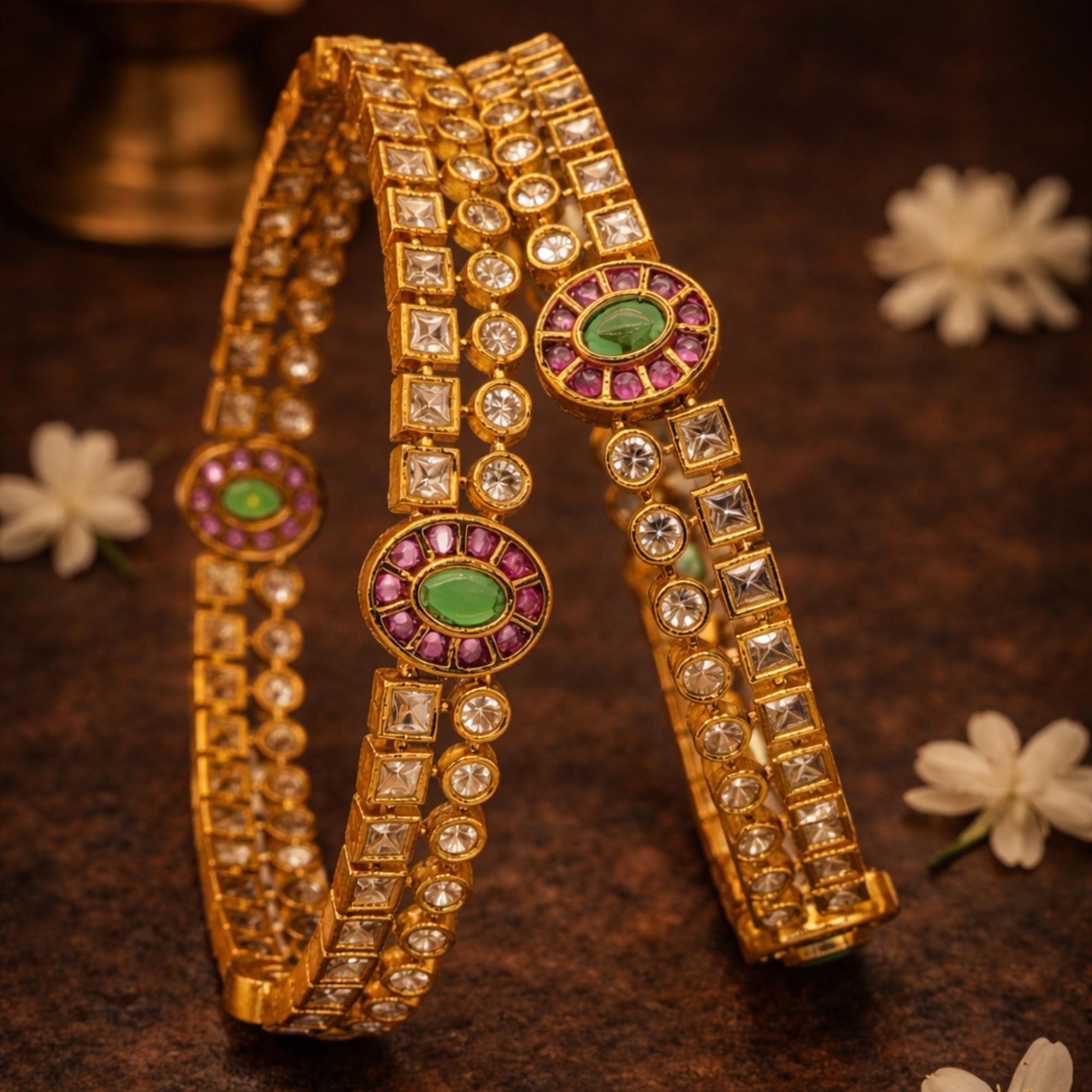 Ruby Emerald CZ Kundan Bangles