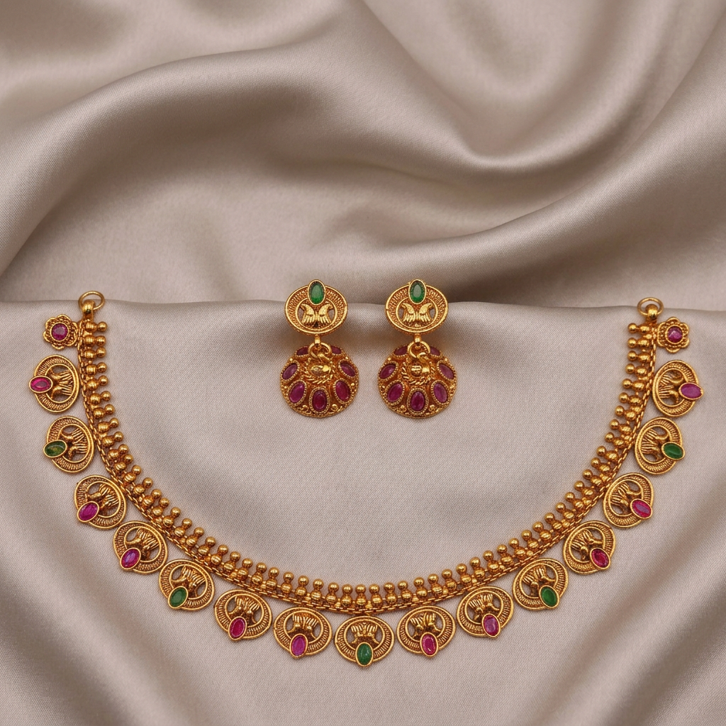 Dual Tone Coin Antique Choker Set