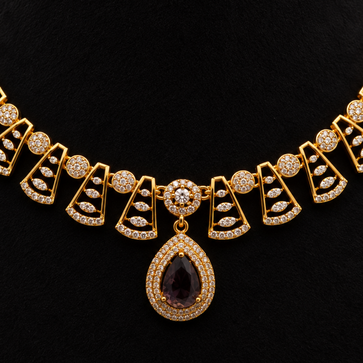 Purple Teardrop CZ Necklace Set