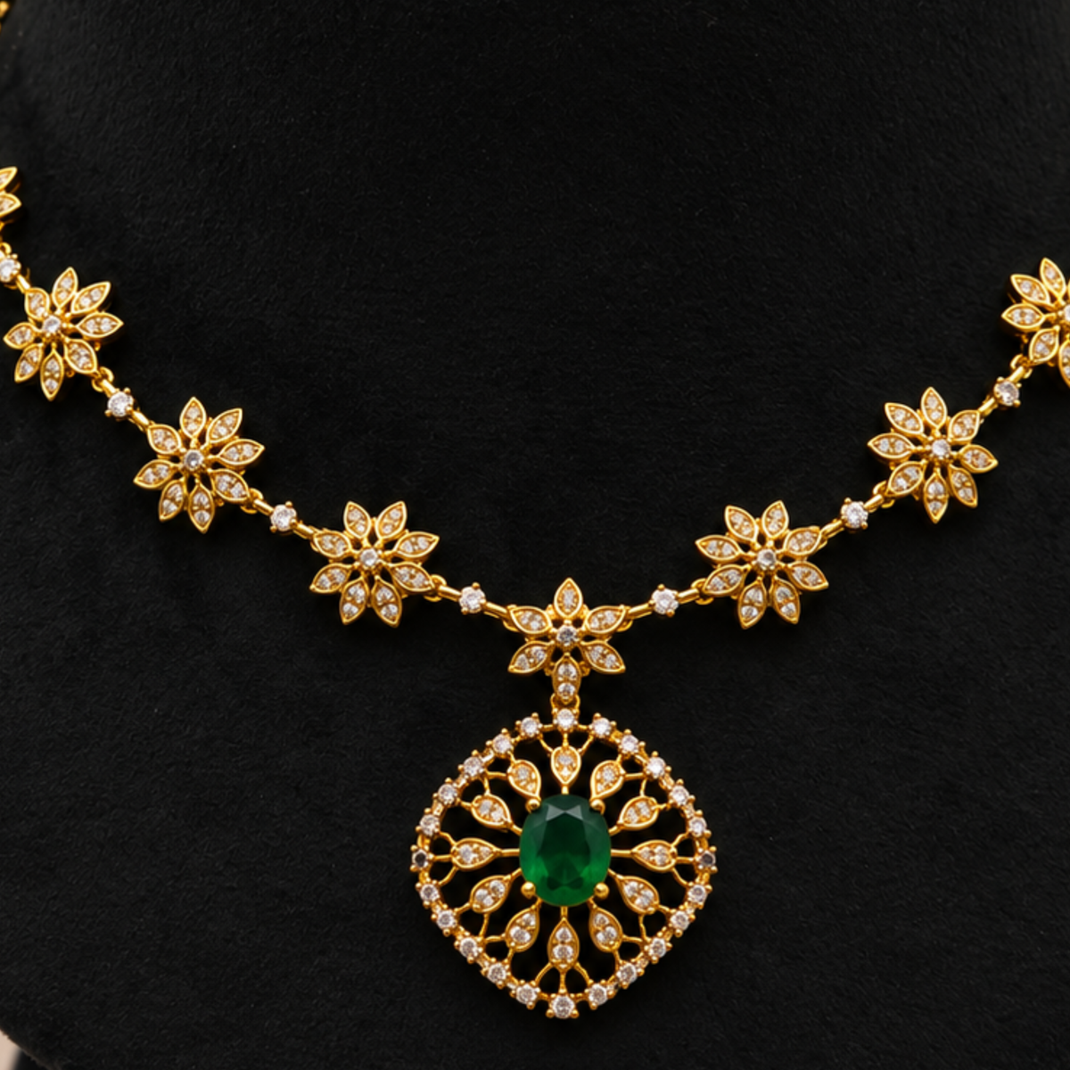 Green Floral Necklace Set