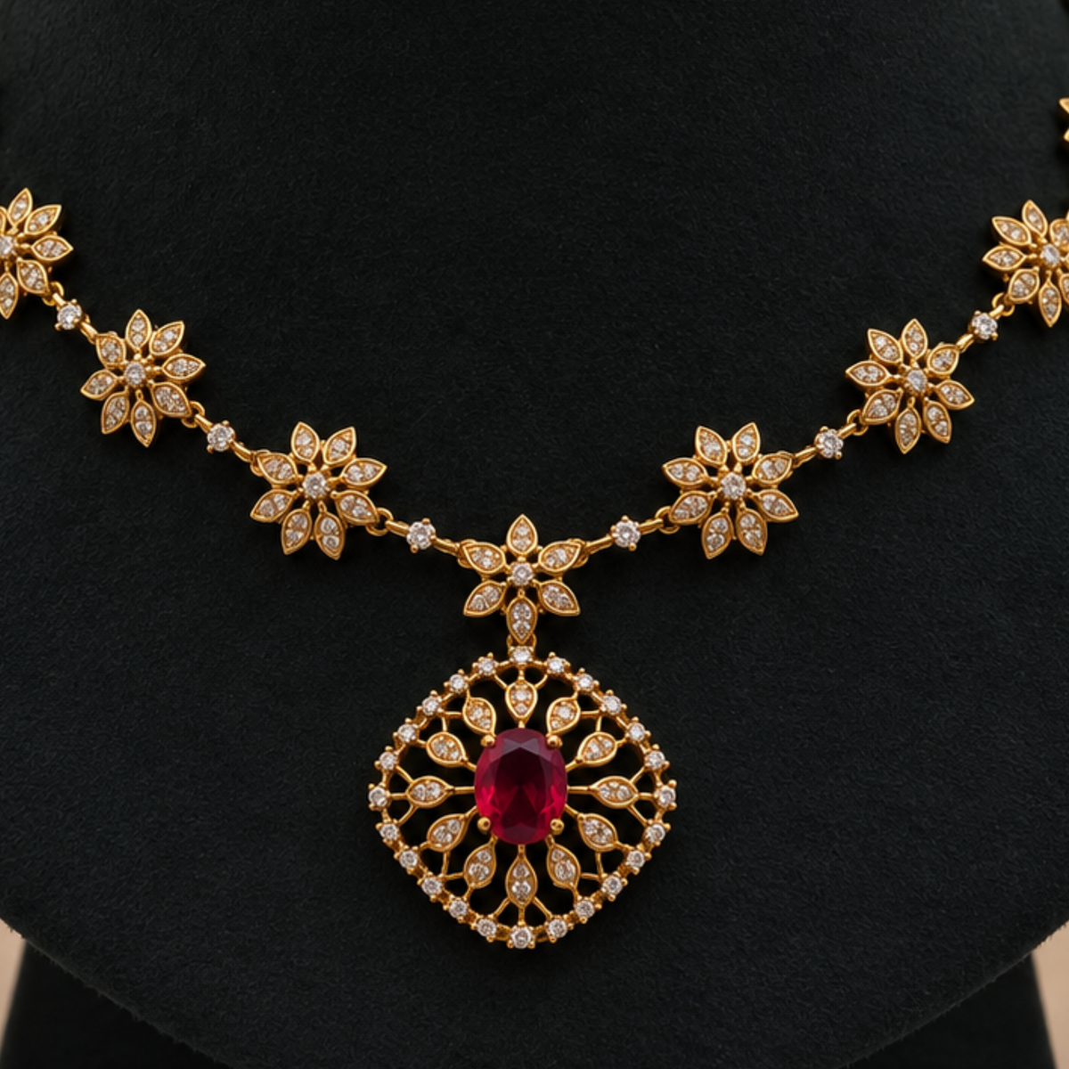 Ruby Floral Necklace Set