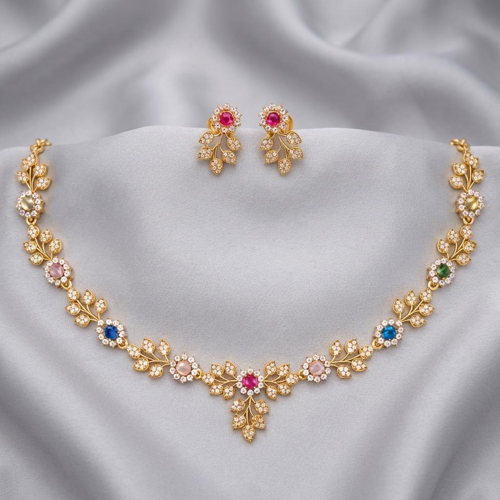 Multistone Floral Leaf Necklace Set