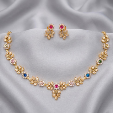 Multistone Floral Leaf Necklace Set