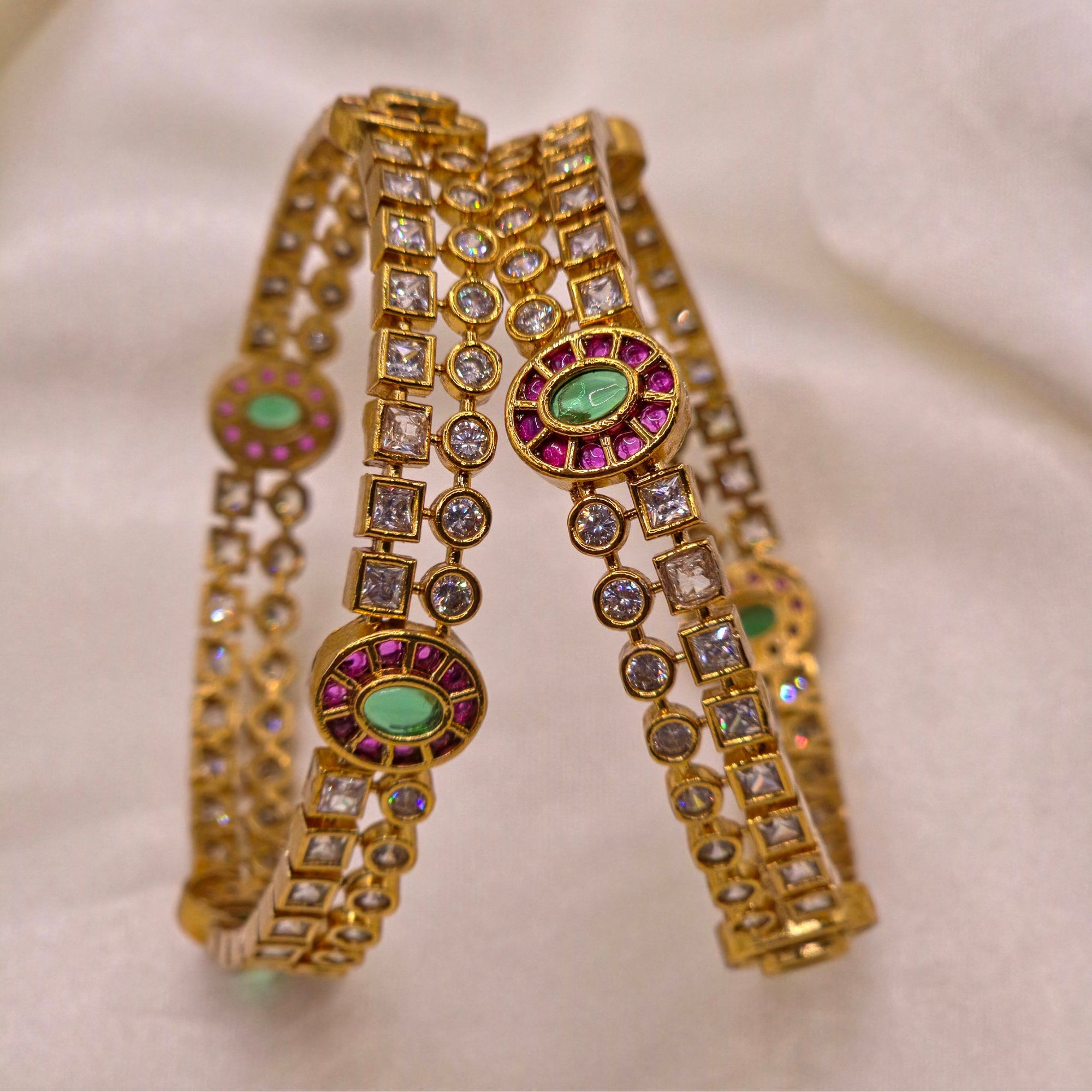 Ruby Emerald CZ Kundan Bangles