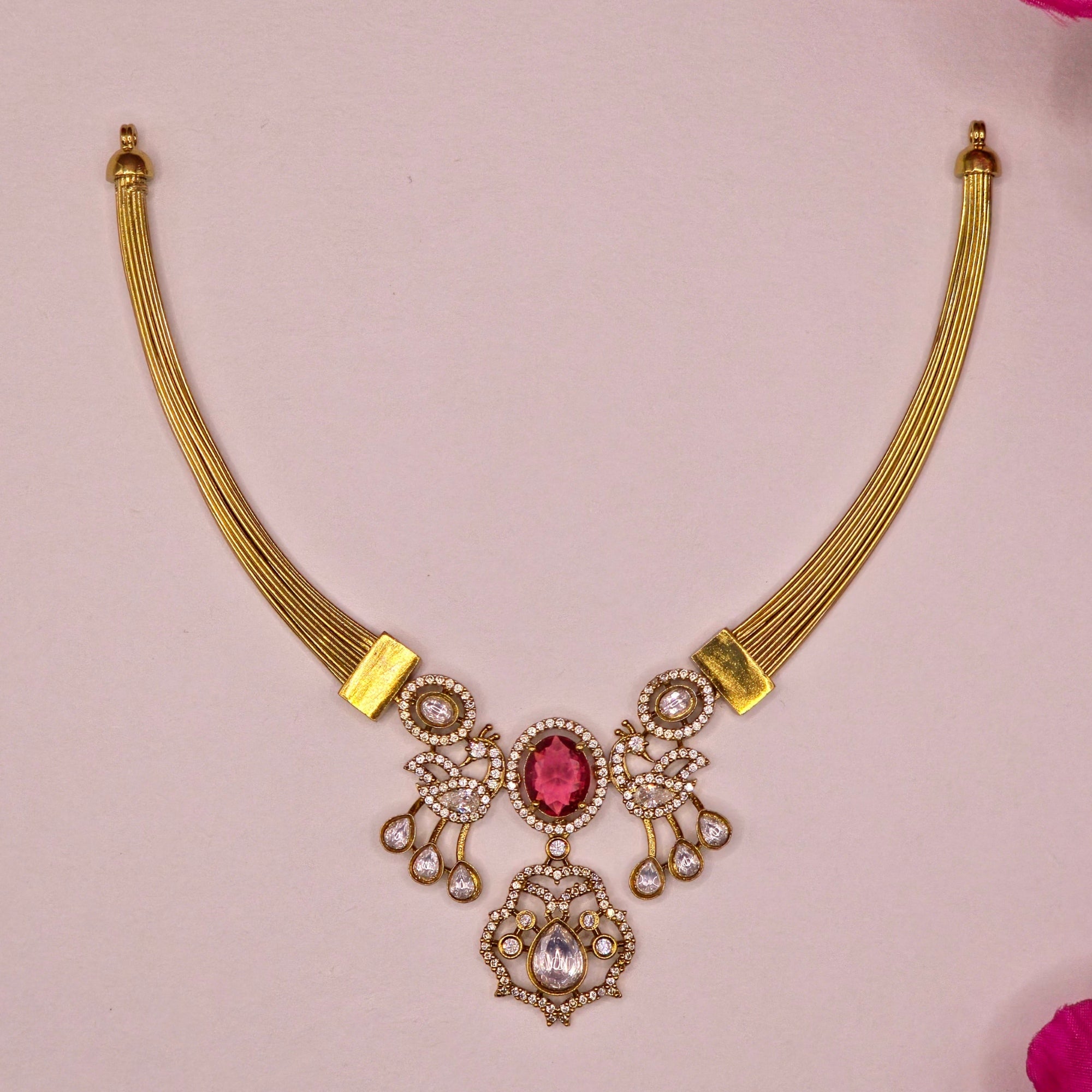 Royal Ruby Kundan Victorian Designer Hasli Set