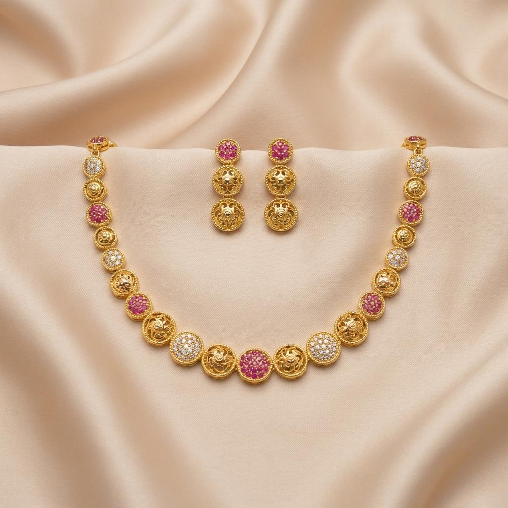 Temple Coin Oval Link Necklace Set