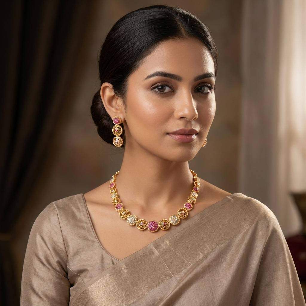 Temple Coin Oval Link Necklace Set