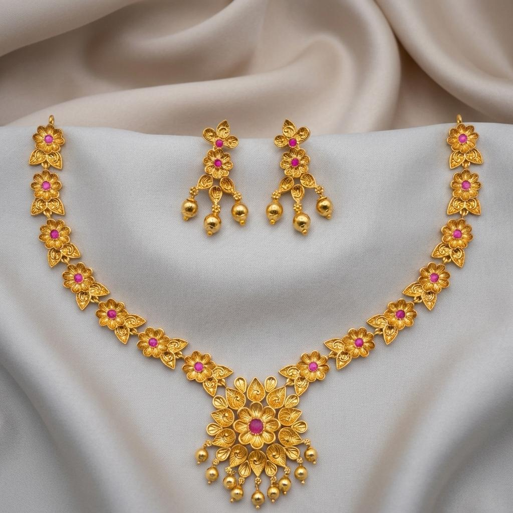Ruby Floral Antique Necklace Set