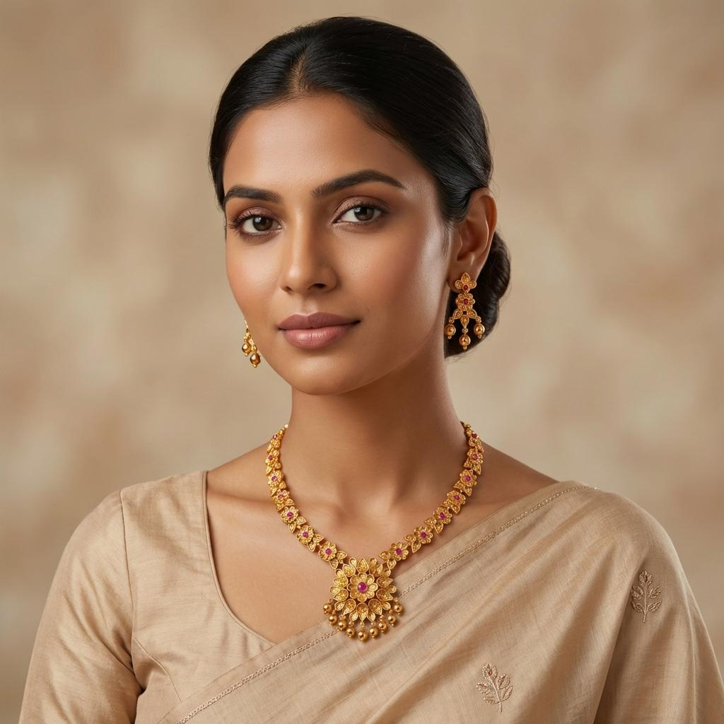 Ruby Floral Antique Necklace Set