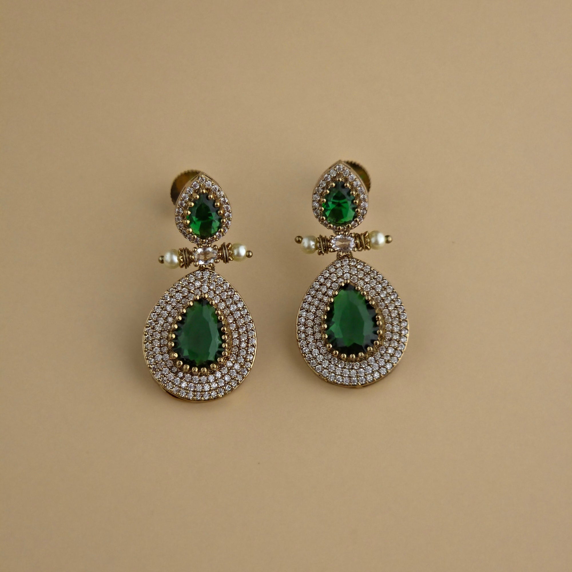Royal Emerald Victorian AD Layered Necklace Set