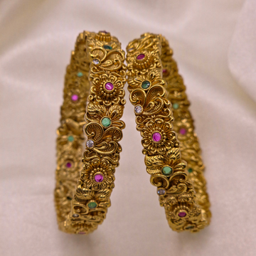 Antique Gold Floral Nakshi Bangle Set