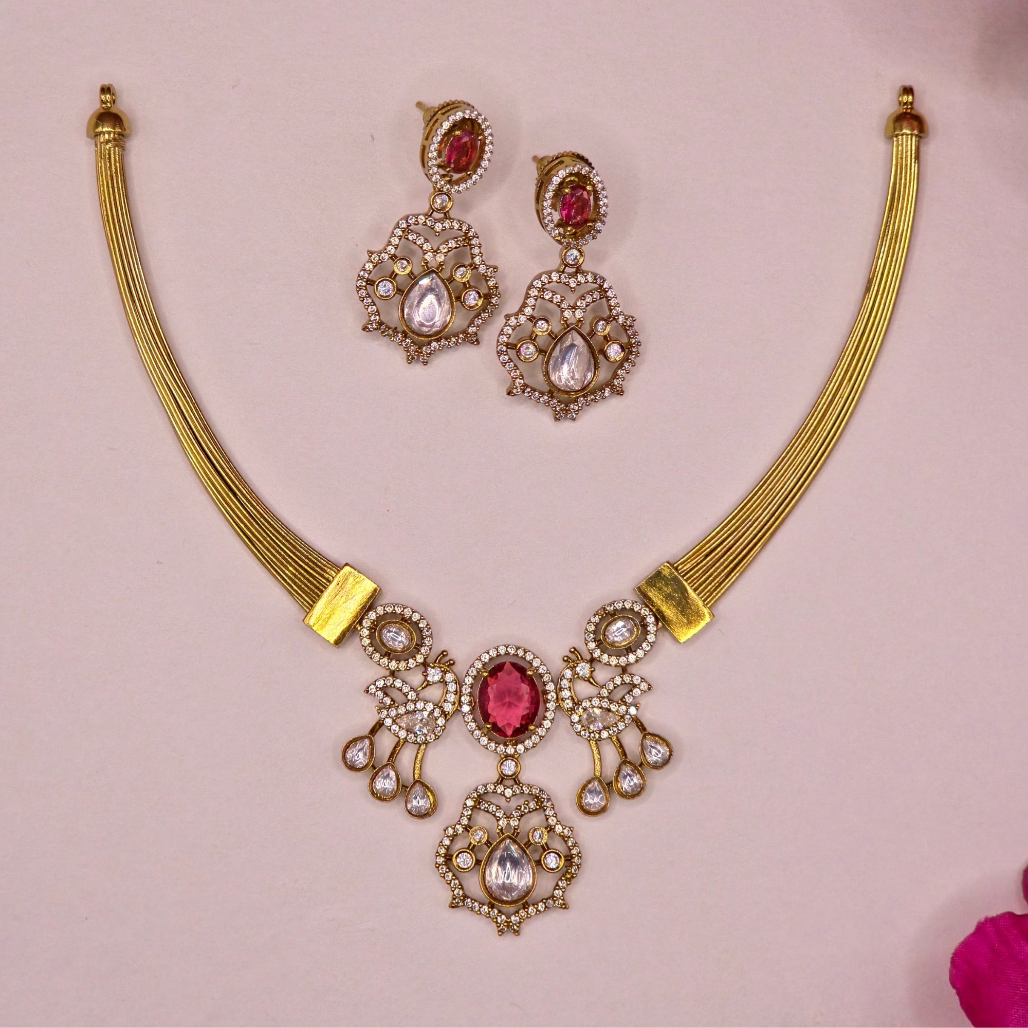 Royal Ruby Kundan Victorian Designer Hasli Set