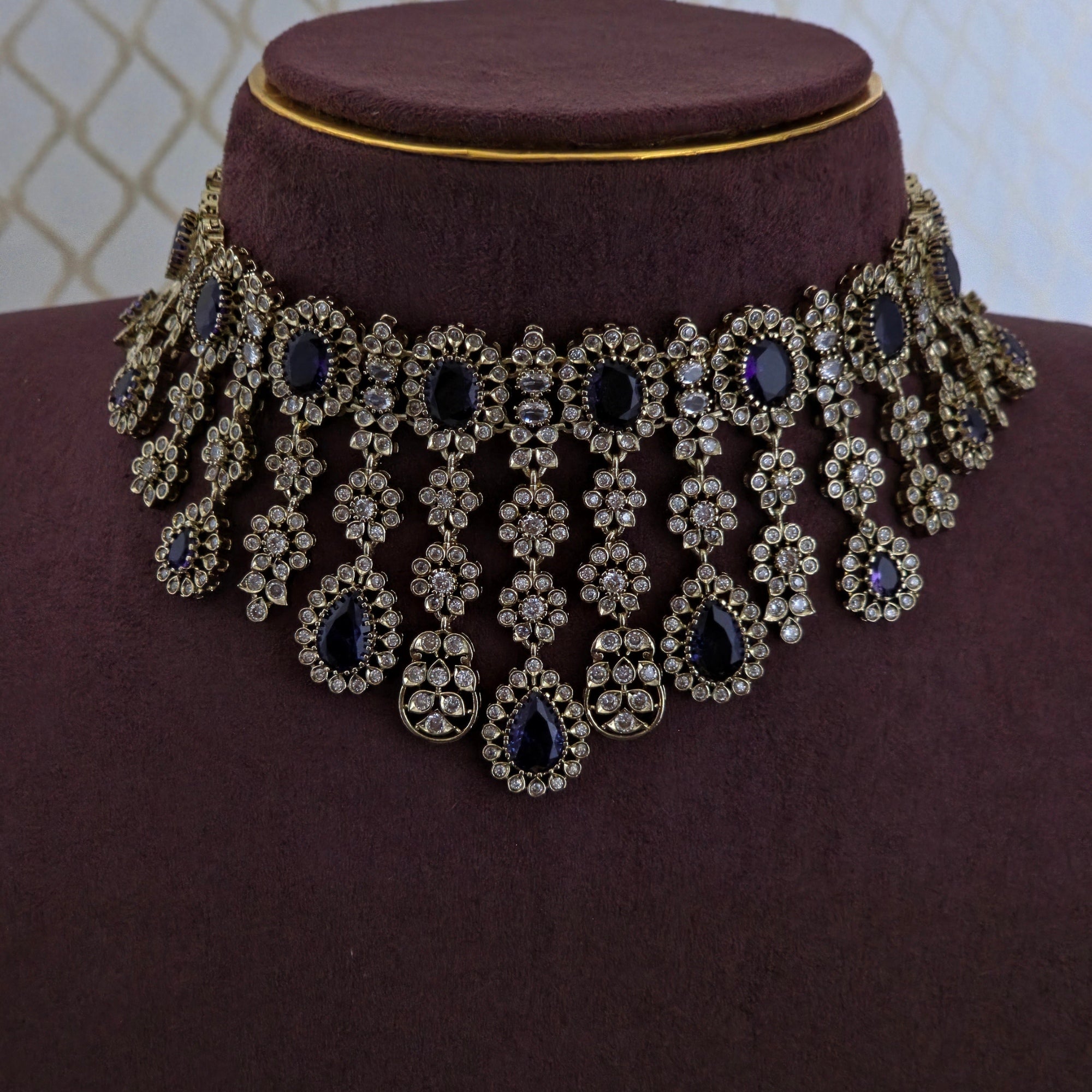 Grand Victorian 3 Layer Purple Drop Neckpiece with Earring