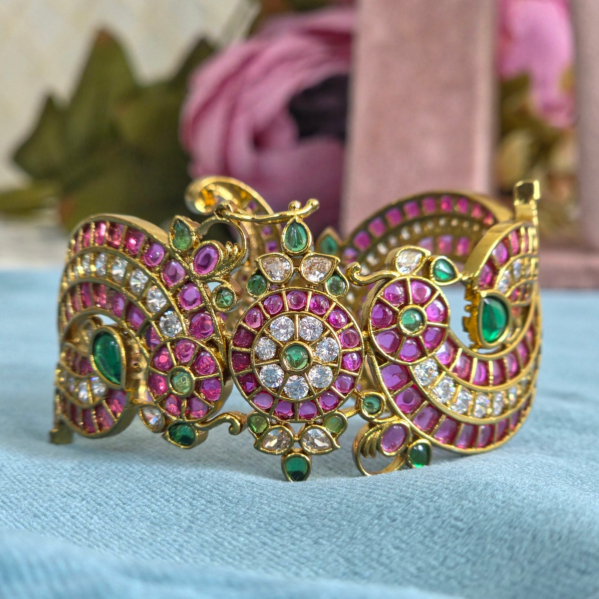 Royal Ruby Emerald Peacock Kada