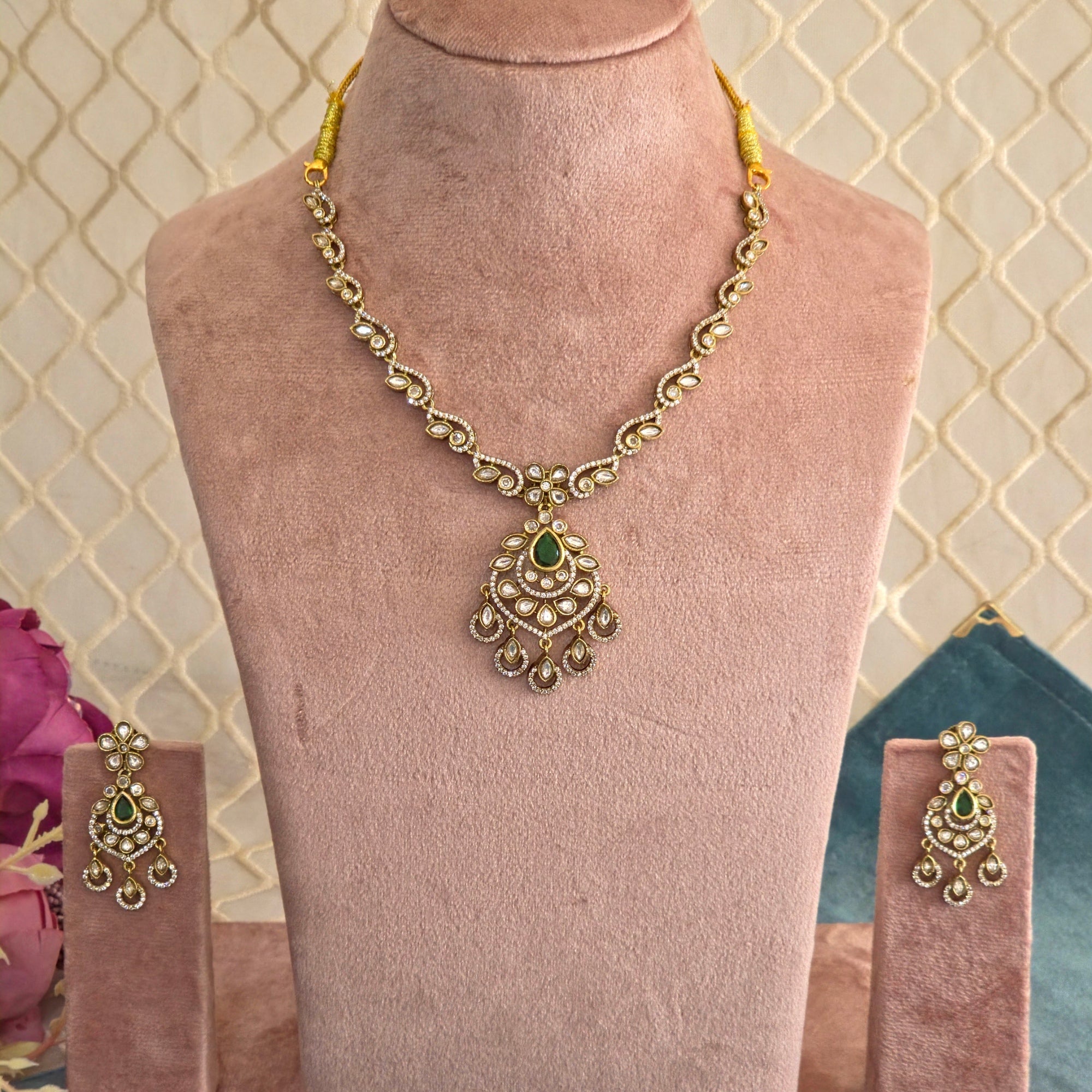 Emerald Kundan Chandbali Set