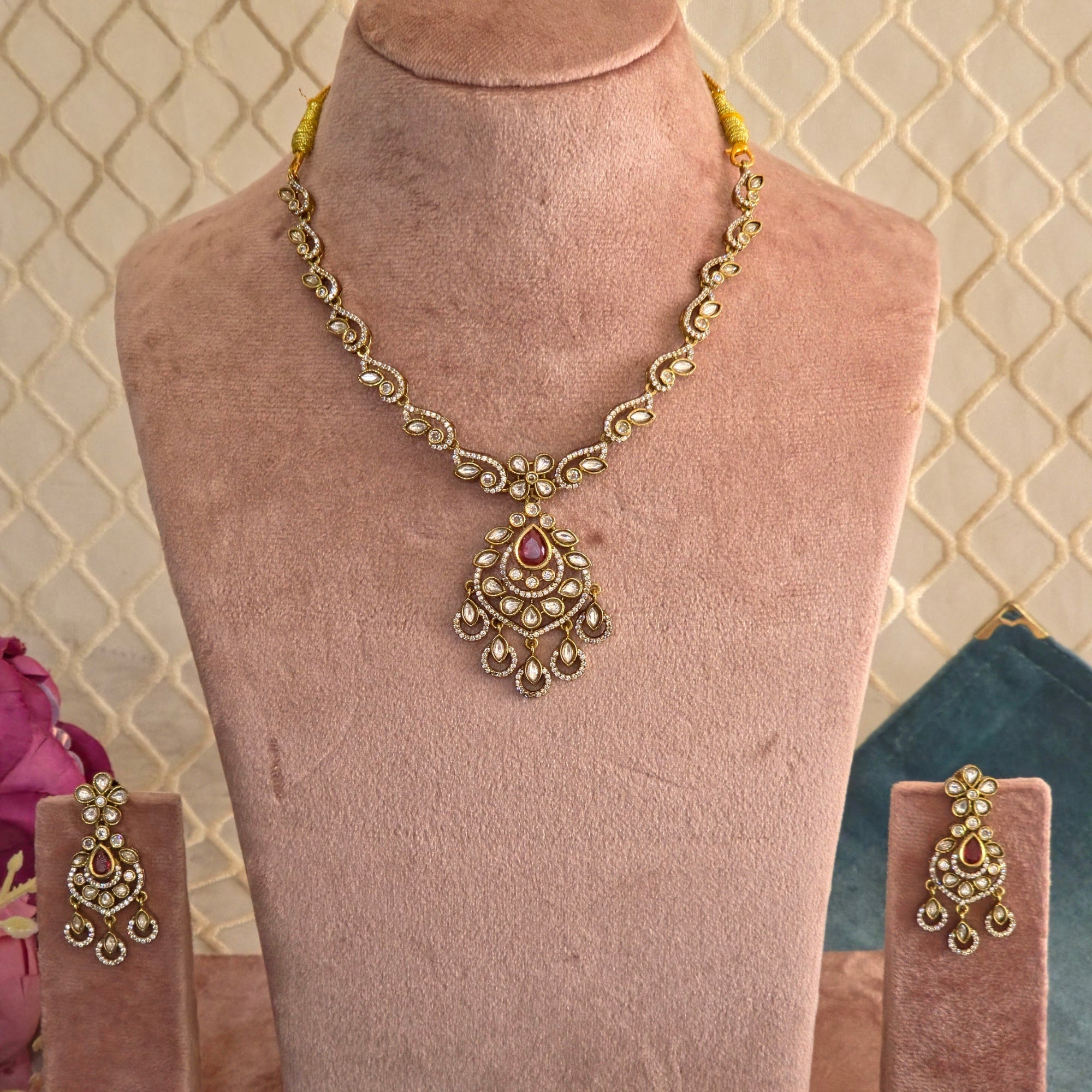 Ruby Kundan Chandbali Set