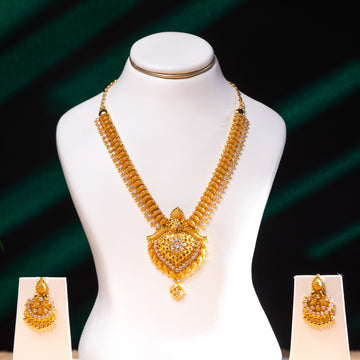Gold Filigree CZ Long Necklace & Earring Set