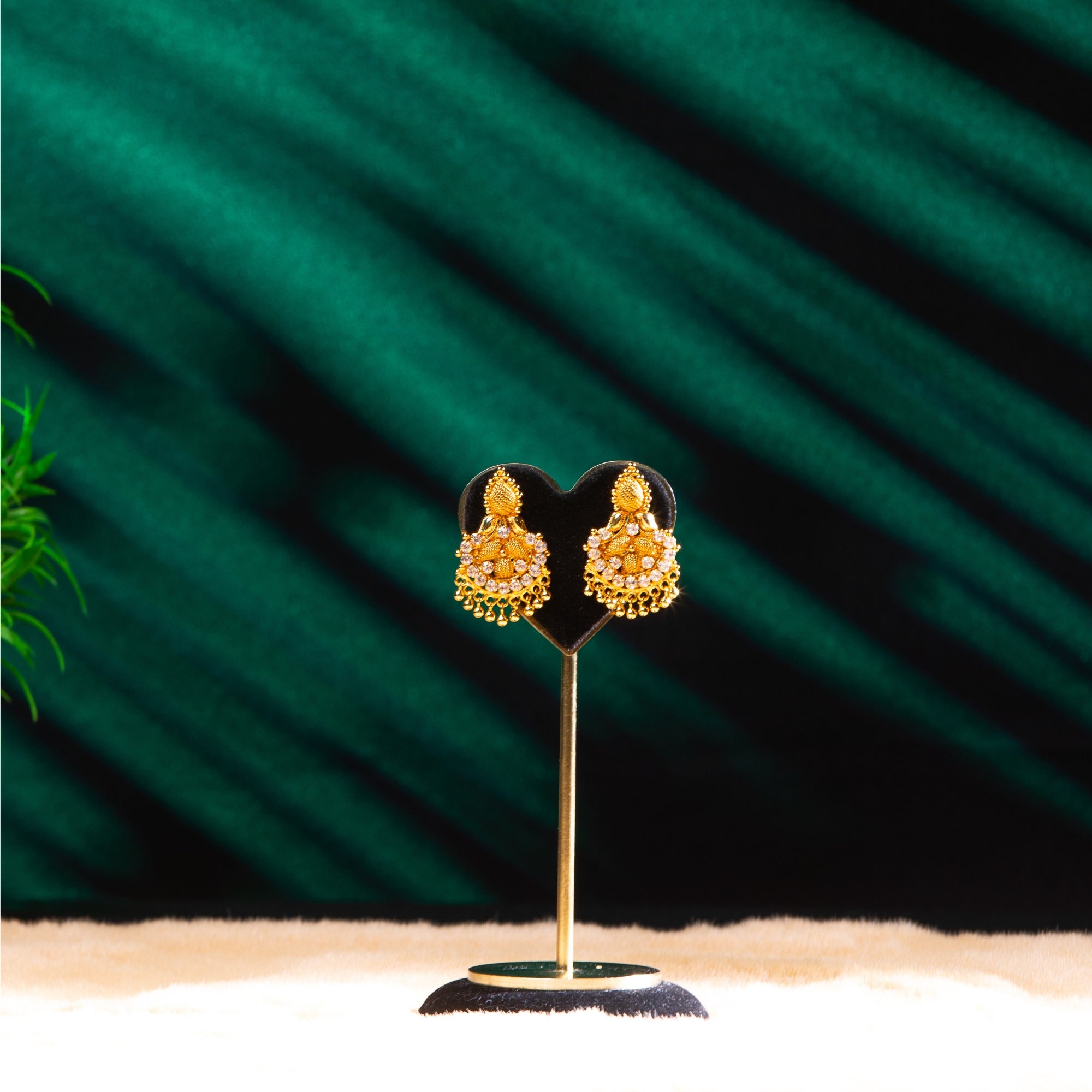 Gold Filigree CZ Long Necklace & Earring Set