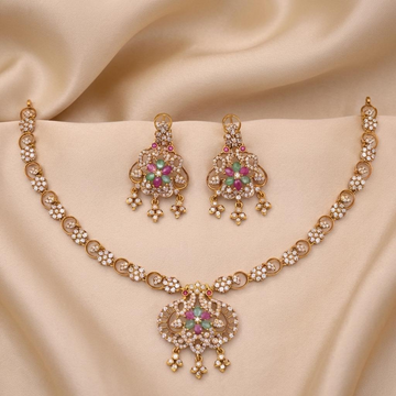 Ruby Emerald Floral Necklace Set