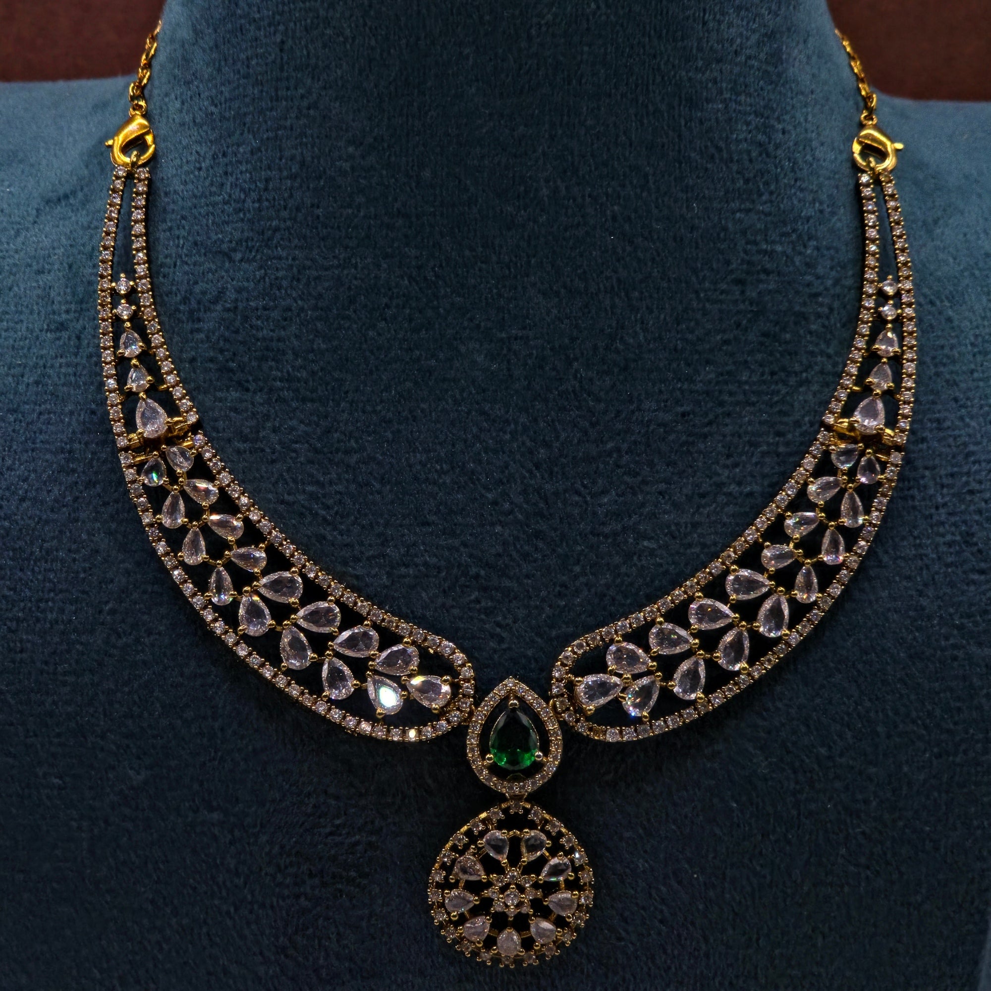 Emerald Crystal Drop Necklace Set