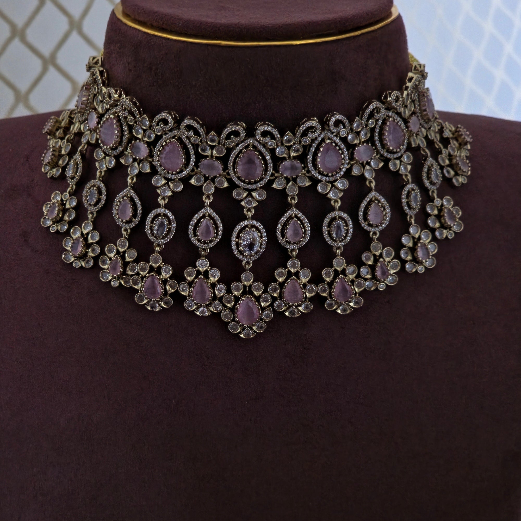 Blush Pink Victorian Kundan Bridal Choker Set