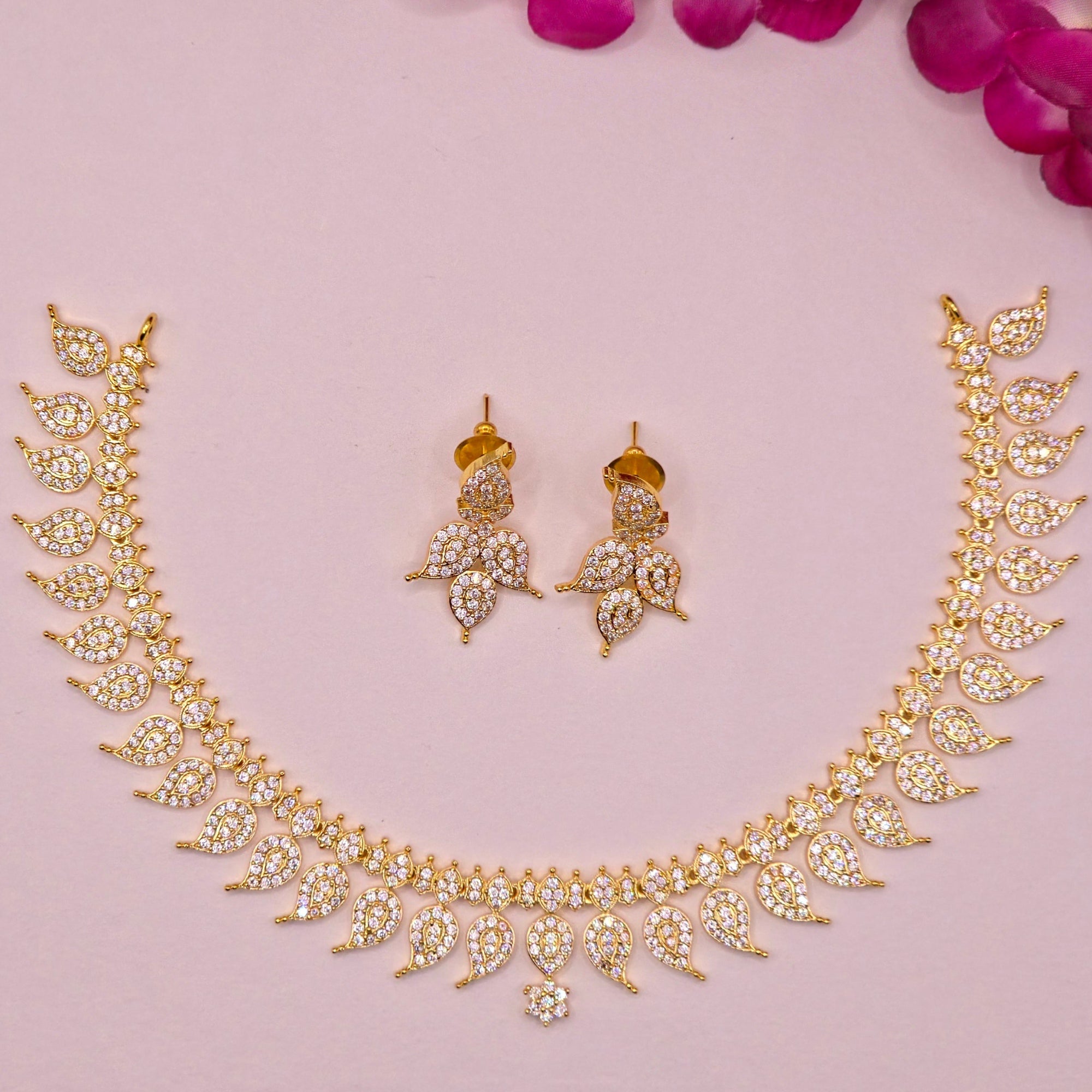 CZ Leaf Cluster Necklace Set