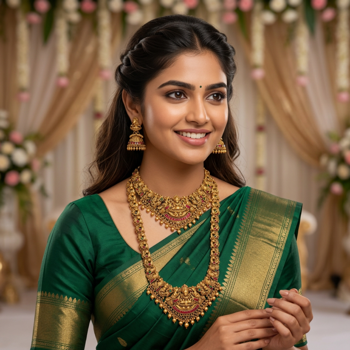 Lakshmi Ruby Temple Bridal Combo Set