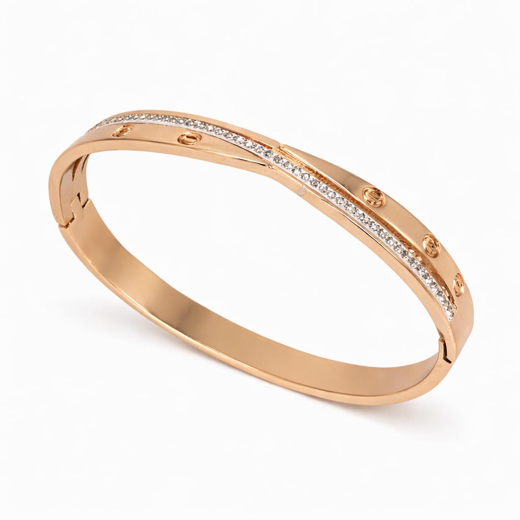 Rose Gold Screw Crystal Pavé Bracelet