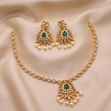 Emerald Pearl Chandbali Necklace Set