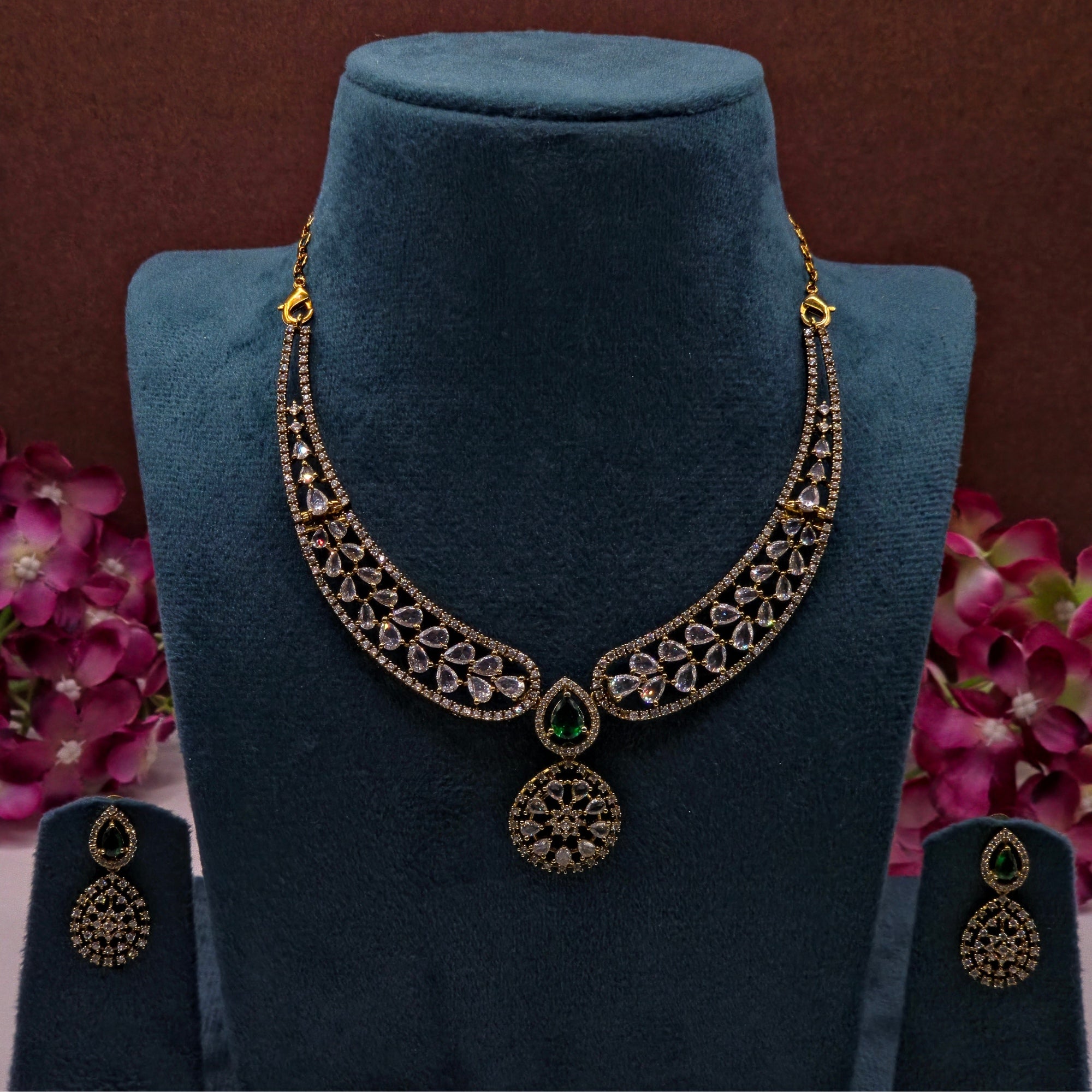 Emerald Crystal Drop Necklace Set