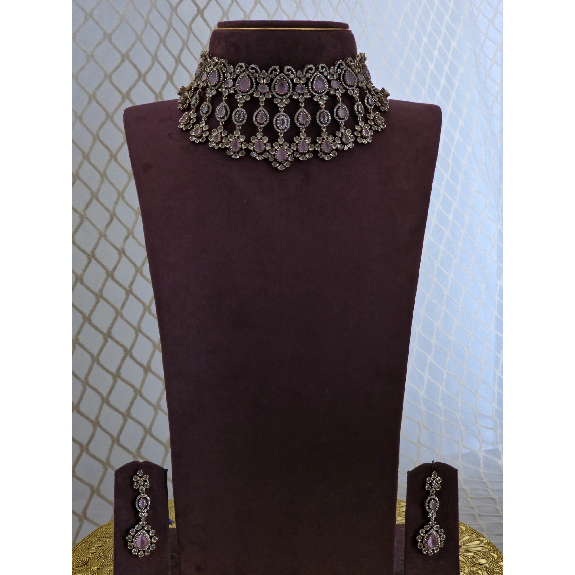 Blush Pink Victorian Kundan Bridal Choker Set