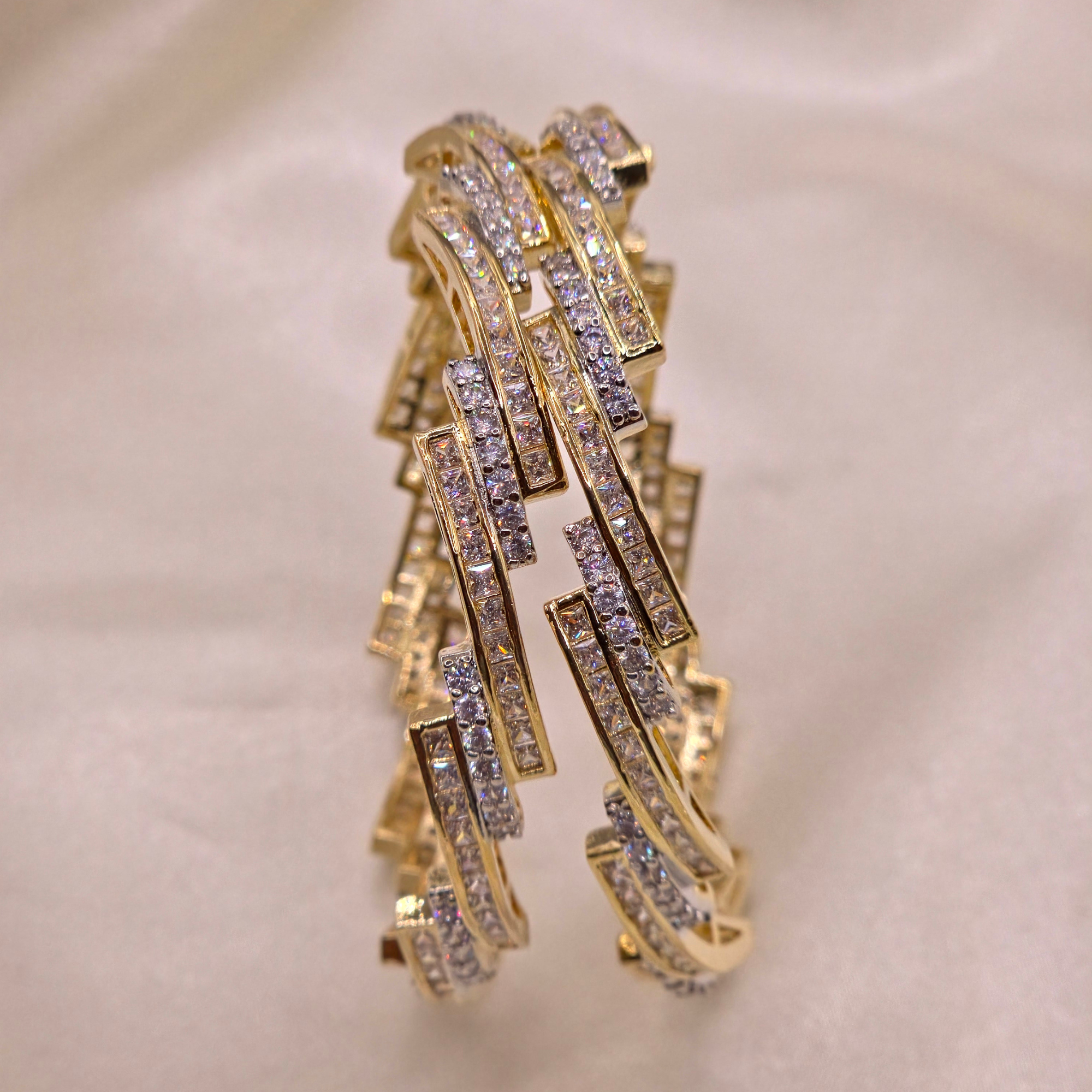 CZ Stepped Zigzag Bangle Set
