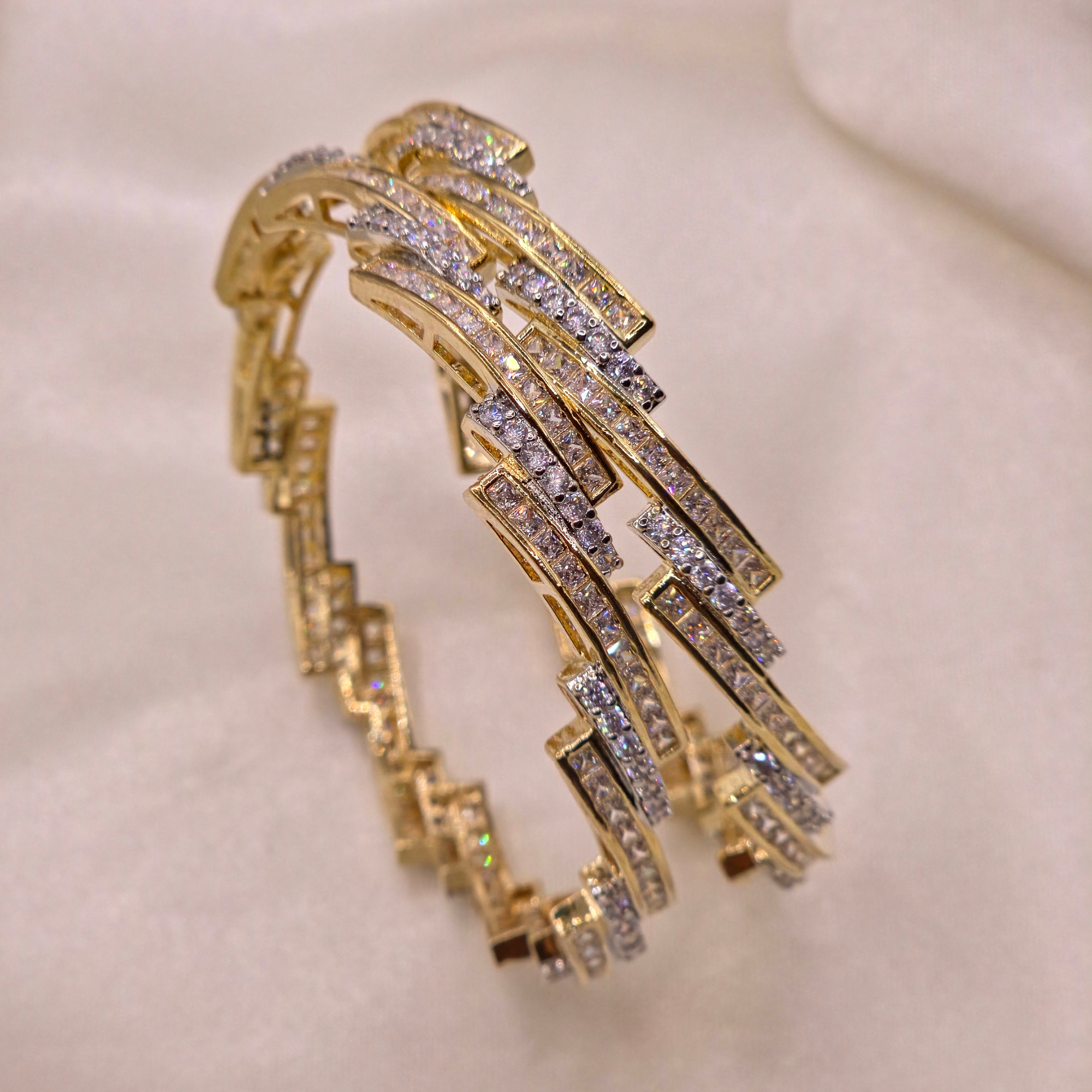 CZ Stepped Zigzag Bangle Set