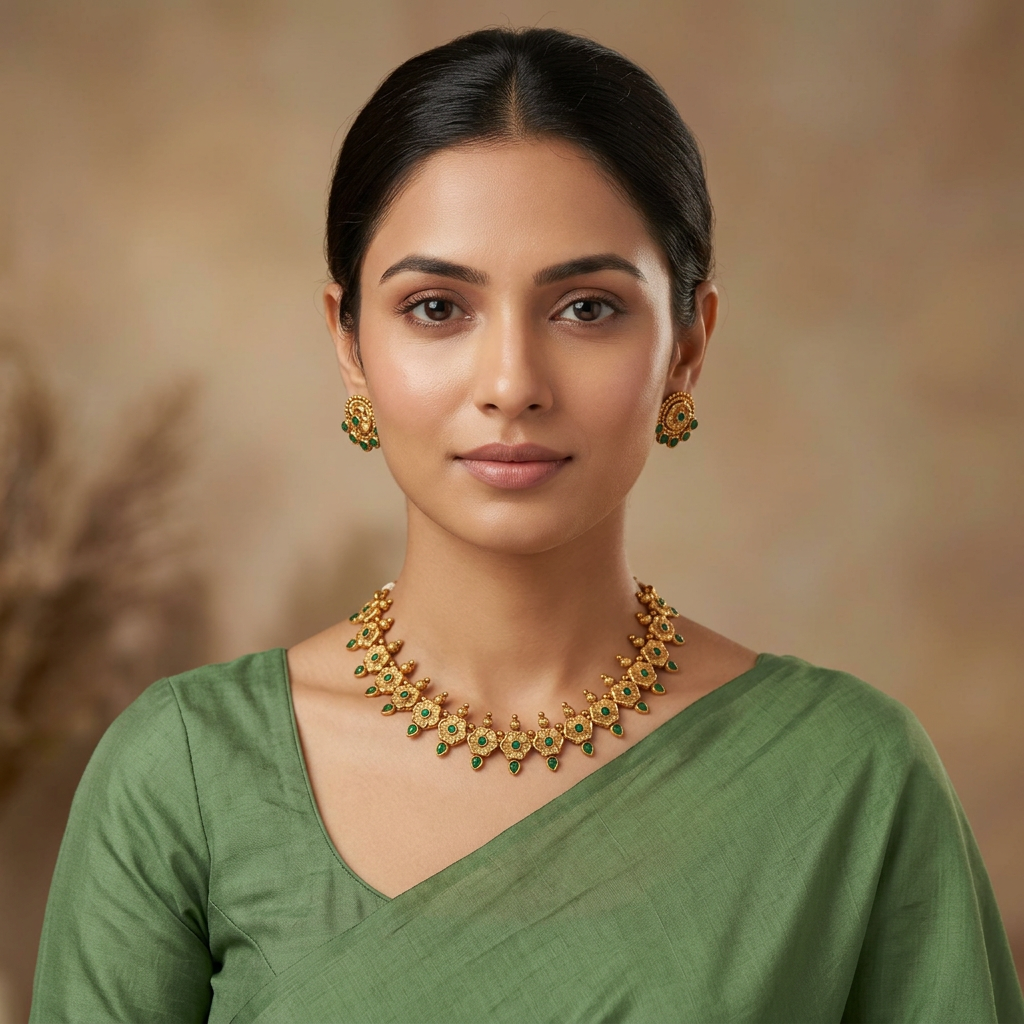 Emerald Floral Antique Choker Set
